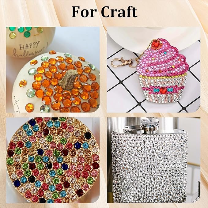 Colorful Face Gems for Makeup Set, Flatback Gorgeous Charming Clear Glass Rhinestone with Makeup Glue+Picker Pencil+Tweezer for Eye Body Hair Make-up and Nail Art Deco