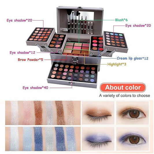 132 Colors All-in-one Makeup Palette Cosmetic Contouring Kit Gift Box Combination with Eyeshadow, Cream Concealer, Eyebrow Powder, Lip Gloss, Blush and Face Pressed Powder