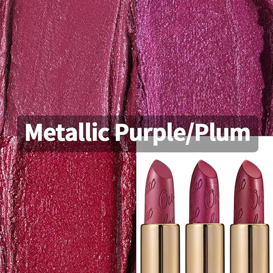 Oulac Metallic Lipstick Set- Dark Lipcolor with Moisturizing Formula, Vegan Beauty, Full-Coverage Lip Color, Christmas Gifts for Women, 4.3g X 3PCS