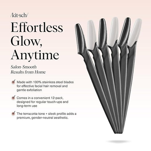 Kitsch Dermaplane Razor for Women Face - Face Razors for Women and Men - Eyebrow Trimmer, Shaver, Recycled Plastic Dermaplaning and Skin Care Tool - Black, 6 pcs