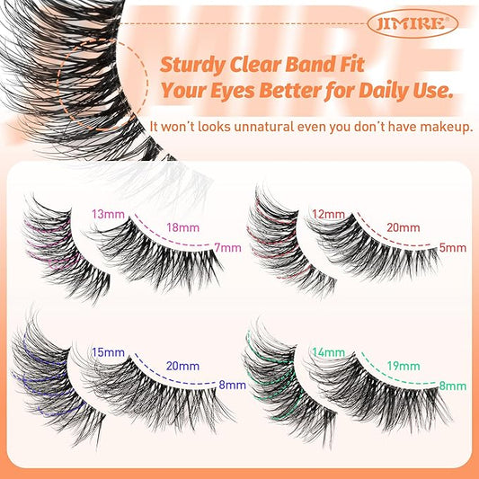 JIMIRE 20 Pairs Hlaf False Eyelashes with Clear Band Half Lashes Wispy Short Accent Lashes 4 Styles Mixed Cat Eye Mink Lashes Fluffy 3/4 Corner Fake Half Lashes Cat Eye Natural Look