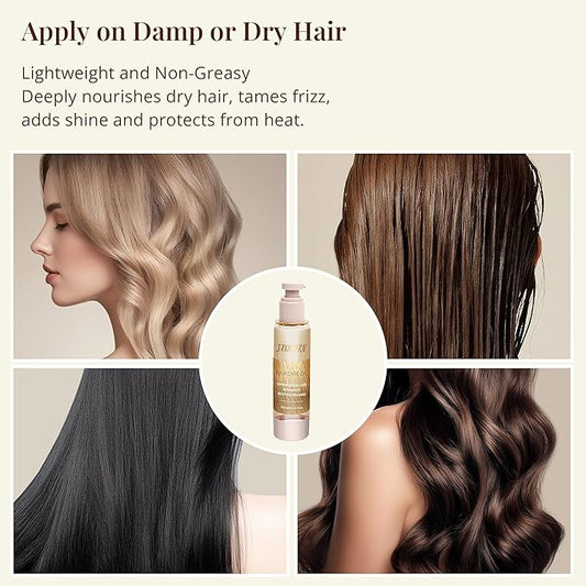 Leave-In Hair Oil with Sandalwood & Bergamot – Natural Essential Oil Aroma, Lightweight Frizz Control & Shine Enhancer for Dry or Damaged Hair – No-Rinse Oil, 3.4 fl oz (100ml)