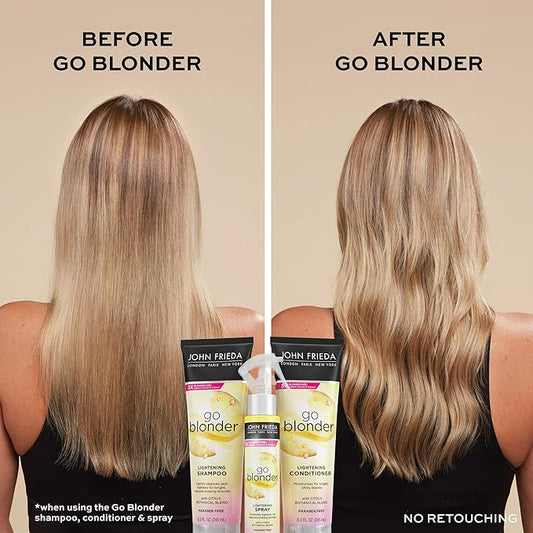John Frieda Go Blonder Lightening Spray, Gradually Lightens Blonde Color, For Natural or Color-Treated Hair, Formulated with a Citrus Bontanical Blend, Paraben Free, 3.5 Oz, Pack of 2