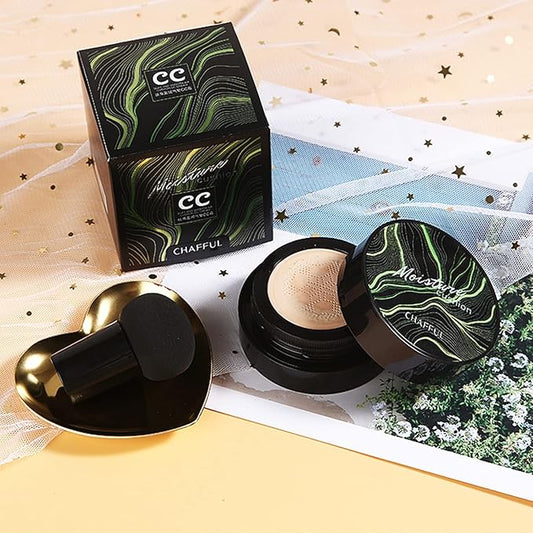 2 PCS Mushroom Head Air Cushion CC Cream Nature Foundation,Foundation Brush Powder Brush,Moisturizing Concealer, Bright Makeup Base Long Lasting with Mushroom Makeup Sponge (2PCS #01 Ivory)