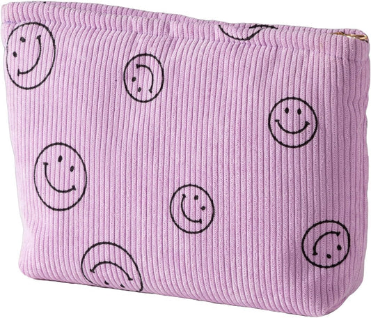 Cosmetic Bags for Women - Corduroy Cosmetic Bag Aesthetic Women Handbags Purses Smile Dots Makeup Organizer Storage Makeup Bag Girls Case Bags (Double Purple Green)