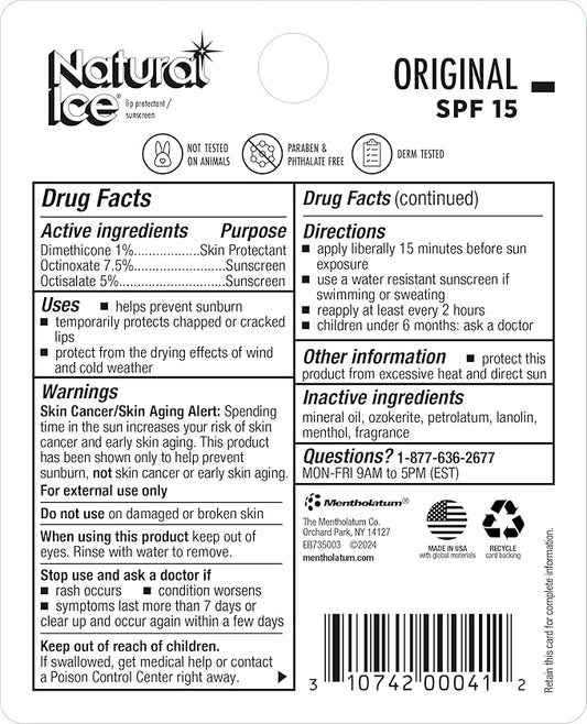 Mentholatum Natural Ice Lip Balm Original SPF 15 1 Each ( Packs of 48), 0.16 Ounce (Pack of 48)