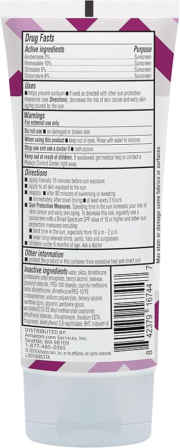 Amazon Brand - Solimo Sheer Face Sunscreen, Formulated without Octinoxate & Oxybenzone, Unscented, 3 fl oz (Pack of 1)