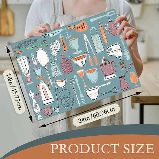 Kitchenware Set Dish Drying Mats 18x24 Inch, Dish Pad Drying Rack Mat for Kitchen Counter Ultra Absorbent Microfiber Dishware Coffee Maker Bar Countertop Decor