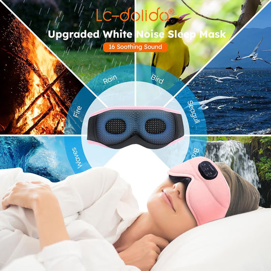LC-dolida White Noise Sleep Mask, 3D Sleep Headphones with 16 Soothing Sounds, Bluetooth 5.4 Sleep Eye Mask with Timer, Total Blackout Sleeping Headphones for Side Sleeper(Pink)