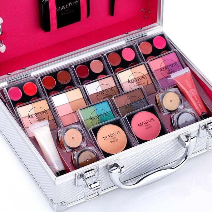 Makeup Kit for Girls and kids 8-12 Carry All Makeup Train Case with Pro Makeup for Teens Women Full Starter Cosmetics Set (SILVER)