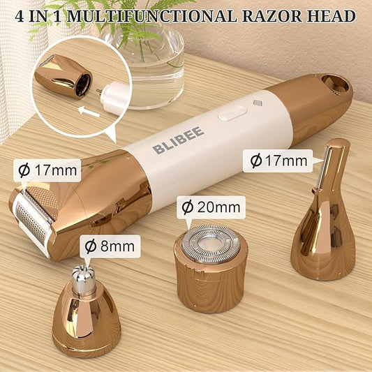 Bikini Trimmer & Hair Clippers for Women - Waterproof Electric Razor and 4 in 1 Bikini Shaver Set, Deluxe Hair Trimmer, Wet/Dry Body Shaver for Nose Eyebrows Beard Pubic Hair, Black