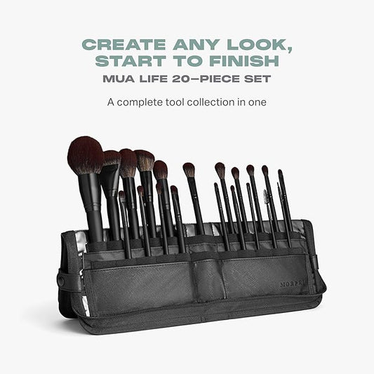 Morphe MUA Life Makeup Brushes - 20 Piece Makeup Brush Set of Eye and Face Brushes - Made with Synthetic Bristles and Includes Carrying Case (20 Count)