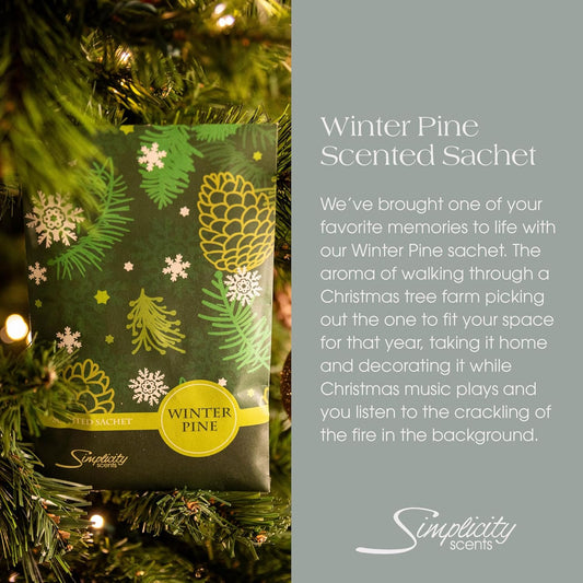 Winter Pine Scented Sachets Pack of 3, Long-Lasting Scented Bags, Home Fragrance, Air Freshener & Deodorizer for Closet, Room, Drawer, or Cars, Made in USA