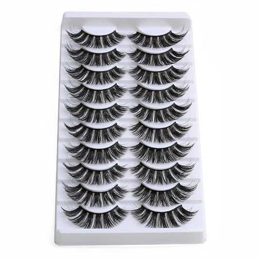 SUNWELL False Eyelashes 18mm Mink Lashes 8D Fluffy Faux Mink Lashes Dramatic Cat Eye Lashes Strips Soft Full Volume Fake Eyelashes 10 Pairs Pack