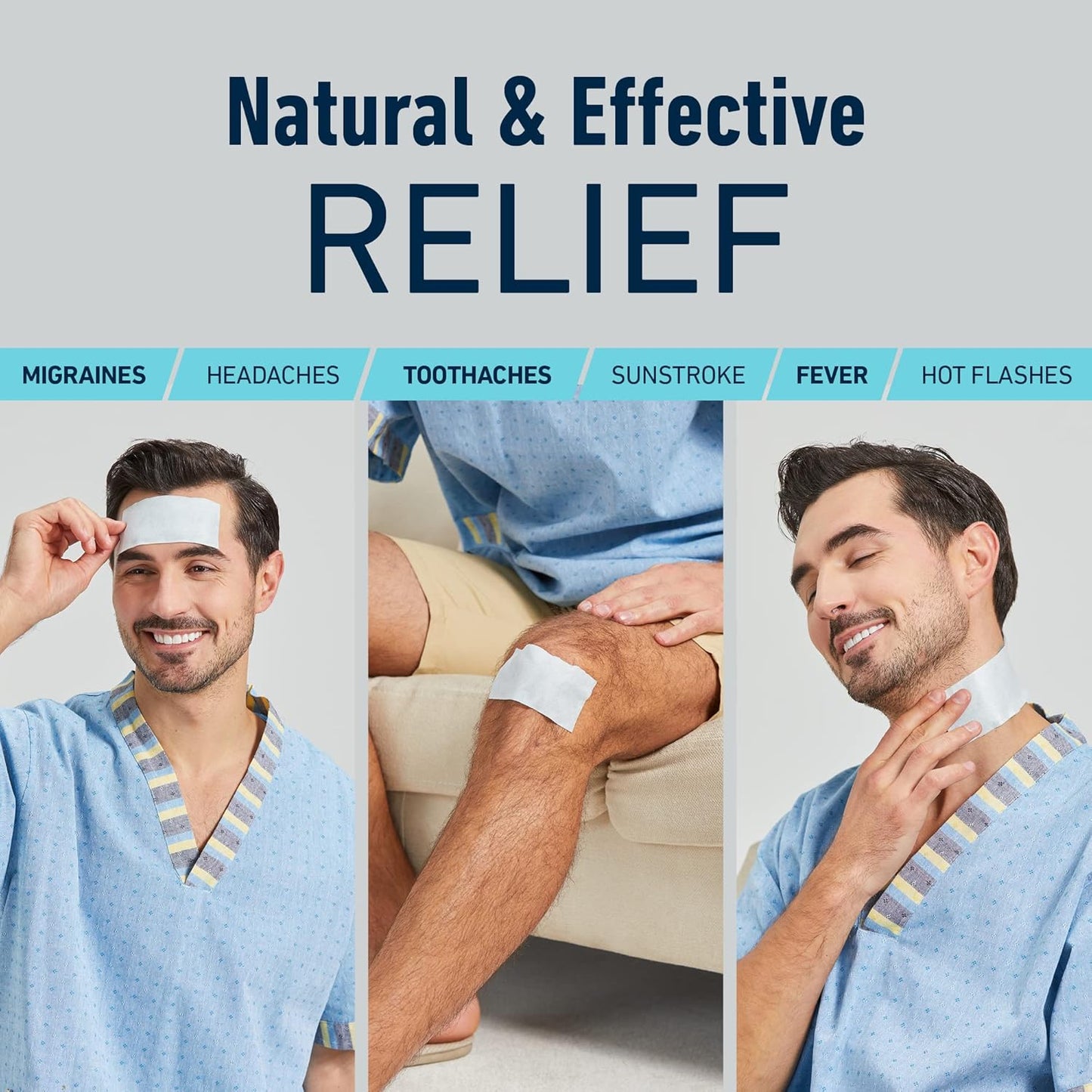 Cooling Patches for Fever, Natural Headache and Migraine Relief, (20 Pack) Soft Gel Sheets, Fever Patch for Kids, Tension/Sinus, Headache Relief Prevention