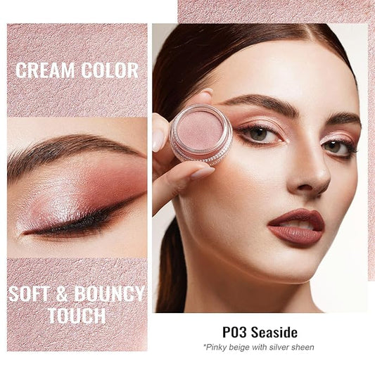 Oulac Nude Pearl Cream Eyeshadow also for Highlighter Shimmer Eye Shadow Waterproof&Long Lasting with Moisturizing Formula Blendable Shimmer Eye Make-up,Vegan & Cruelty-Free,6g, P03