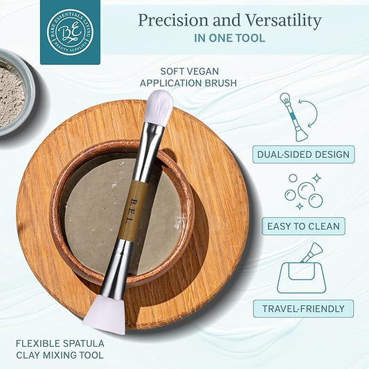 Bare Essentials Living - Clay Face Mask Brush (2 Pack, Bamboo) Dual Soft Silicone Face Mask Applicator Brush Tool, Great Facial Essentials, Moisturizer Applicator & Skincare Brush for Facials