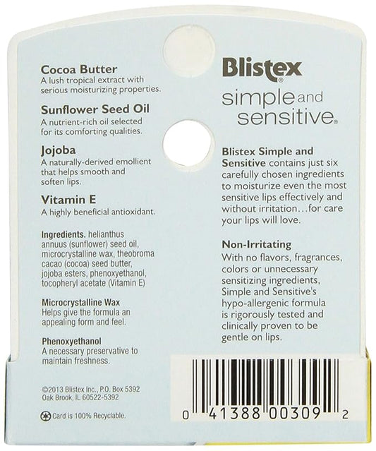 Blistex Moisturizers, Simple and Sensitive, Unflavored, 0.15 Oz (Pack of 24)