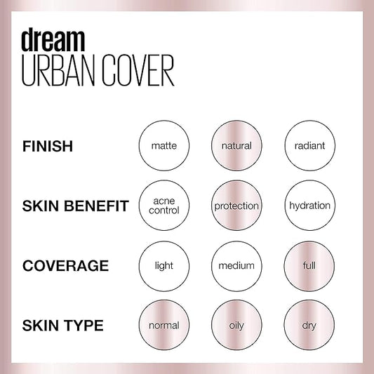 Maybelline Dream Urban Cover Flawless Coverage Foundation Makeup, SPF 50, Buff Beige