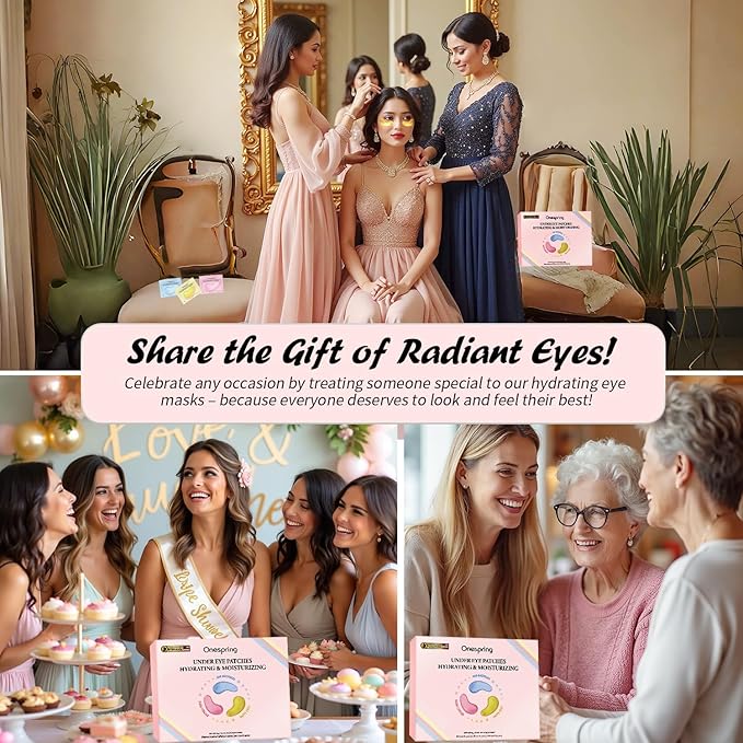 Eye Mask Gift Box (48 Pairs) - Caffeine, 24K Gold, Retinol Triple Energy - Fights Puffiness, Dark Circles, Fine Lines, Firming Under Eye Patches - Birthday, Bachelorette Party, Bridesmaid Gift