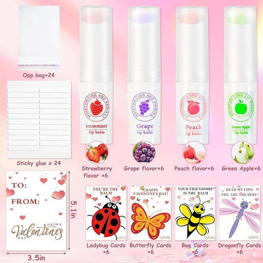24 Pack Valentines Day Gifts for Kids lip balm bulk,chapstick bulk,party favors for kids boys girls,Natural Moisturizing Lip Balm for dry cracked lips,goody bag filler,Wedding Gifts