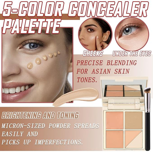 5 Colors Correcting Concealer Palette,Waterproof Long Lasting Cream Contour Palette for Women,Contouring Concealer Liquid Foundation Makeup Palette with Brush 02#