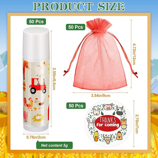 Fumete 50 Pack Baby Shower Farm Animals Party Gifts Favors Bulk Lip Balms for Guests Boys Girls Neutral Gender Reveal Favors for Baby Shower Prizes Souvenirs Bags Stuffer Classroom Prizes