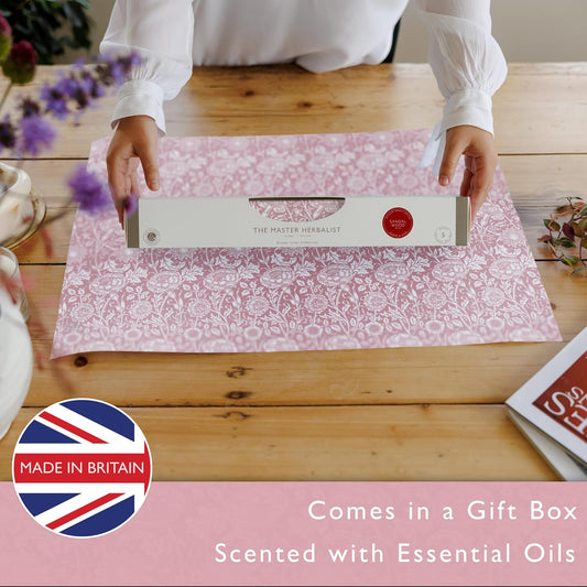 Rose Scented Drawer Liners in a Pink William Morris Design. Contains Rose Essential Oil | Pack of 5 Folded Sheets | Contains Essential Oils | Made in The UK.