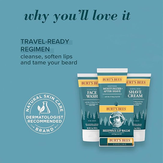 Burt's Bees Gifts Ideas - Grooming Essentials Kit, 4 Products for Men - Cooling Face Wash, Shave Cream, Soothing Moisturizer After Shave & Original Beeswax Lip Balm
