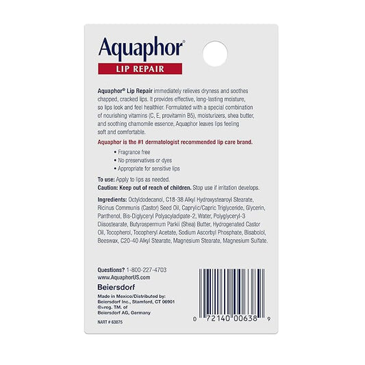 Aquaphor Lip Repair Ointment - Long-lasting Moisture to Soothe Dry Chapped Lips - .35 fl. oz. Tube