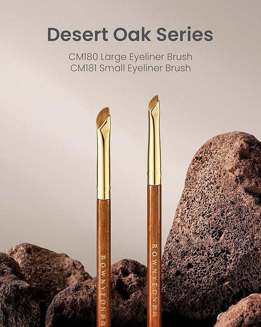 Desert Oak Series Precision Angled Eyeliner Brush - Ultra-Fine Nylon Bristles for Razor-Sharp Gel/Liquid/Powder Lines, Detail Work & Tightlining, Bubinga Handle & Brass Ferrule (CM 181)