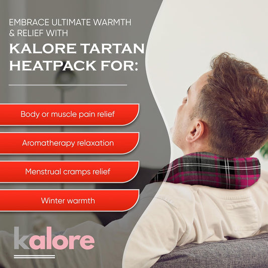 Microwavable Heating Pads for Winter Warmth, Back, Stomach & Head Comfort – Kalore Cotton Tartan Neck Wrap – Even Heat Distribution Hot Compress Bag – Wheat Heat Pad XL – Lavender Scent – Pink