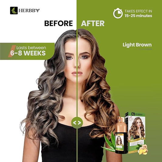 Hair Color Shampoo for Gray Hair Coverage&Color Transform with 9 Herbal Extracts –Long Lasting(6-8 Weeks),Shiny,Evenly Colored,Instant Hair Dye Shampoo&Conditioner, 500 Ml (LIGHT BROWN COLOR)