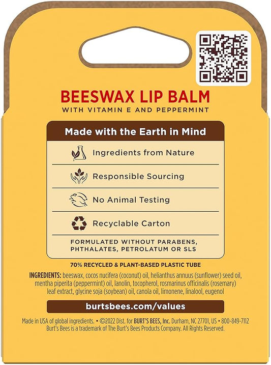 Beeswax Lip Balm Pack by Burts Bees for Unisex - 4 x 0.15 oz Lip Balm