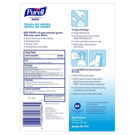 Purell Hand Sanitizing Wipes Non-Alcohol Formula, Fresh Citrus Scent, 100 Count Non-Linting Hand Wipes in Eco-Slim Wipe Canister (Pack of 12) -9111-12