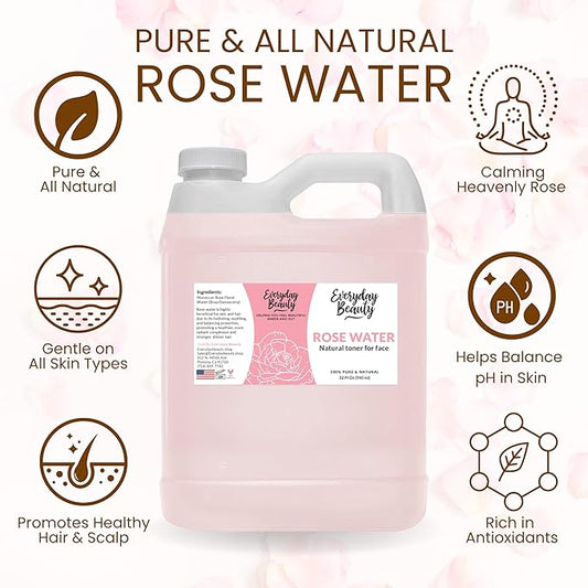 Rose Water Facial Toner - 32oz Bulk Alcohol-Free Vegan All Natural Refreshing for Face and Hair - Uplifts, Calming & Soothing for All Skin Types