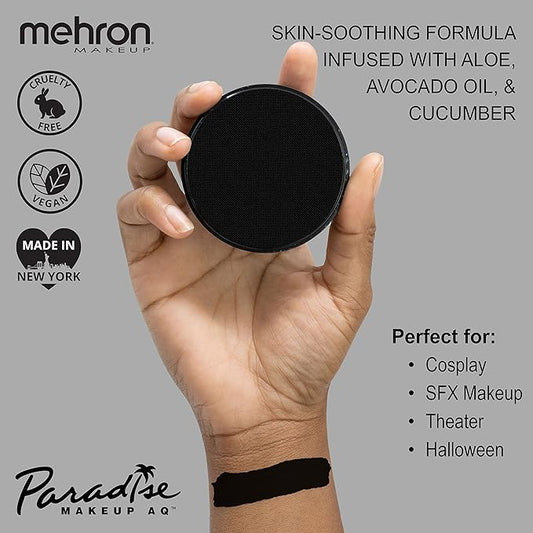 Mehron Makeup Paradise Makeup AQ Pro Size | Stage & Screen Performance, Face & Body Painting, Beauty, Cosplay, and Halloween | Water Activated Face Paint, Body Paint 1.4 oz (40 g) - Black