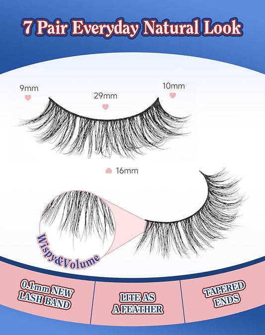 Lashes Natural Wispy Look Flared False Eyelashes Soft Strip Lash Fluffy Eyelash 7 Pairs D79