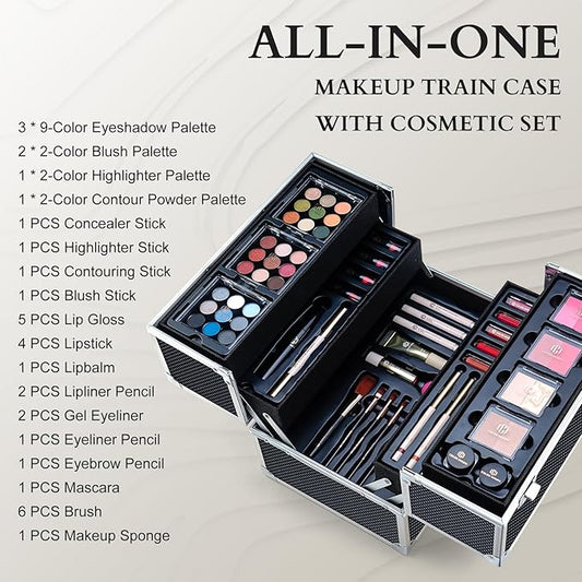 Color Nymph Makeup Sets for Teens Girls Women, Professional Makeup Kits All In One Makeup Set Storage Train Case, Beginner Full Cosmetics Kit with Eyeshadow Blush Lipstick Lipgloss Mascara etc Black