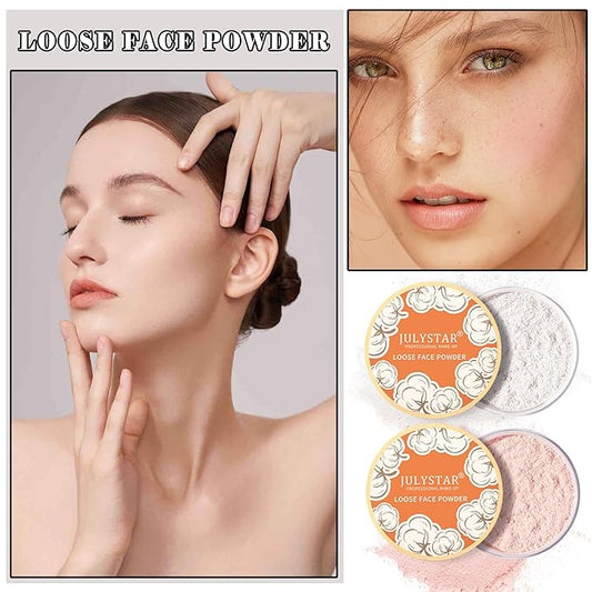 2PCS Setting Powder Loose Face Powder Matte Soft Smooth Oil Control Long Lasting Loose Setting Powder Makeup for Natural Flawless(01#Translucent+02# Pink Complexion)