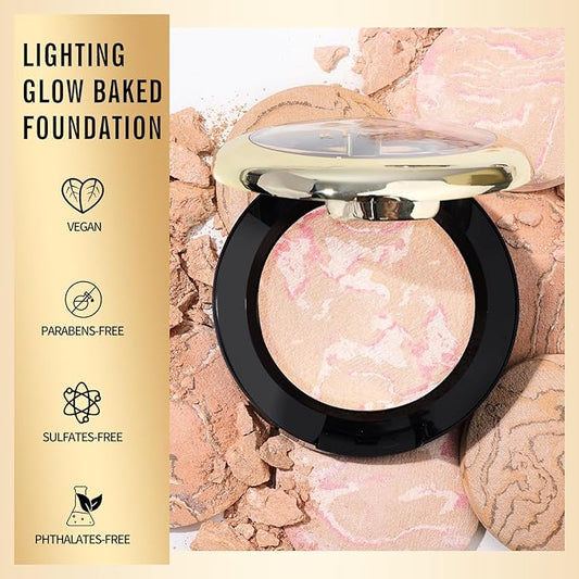 KIMUSE Lighting Glow Baked Foundation, Brighten Color, Color Corrector, Buildable Coverage, Lightweight Powder Foundation, Radiant Natural Finish