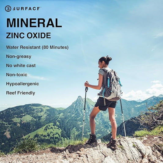 Surface Mineral Sunscreen Face Stick SPF 60, Lightweight Non-Nano Zinc Oxide Formula, Reef Friendly, Broad Spectrum UVA UVB Protection, Water Resistant Sun Care for 80 Minutes, Tinted, 0.5oz