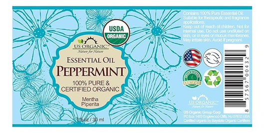 US Organic 100% Pure Peppermint Essential Oil - USDA Certified Organic - 30 ml - w/Improved caps and droppers (More Size Variations Available)