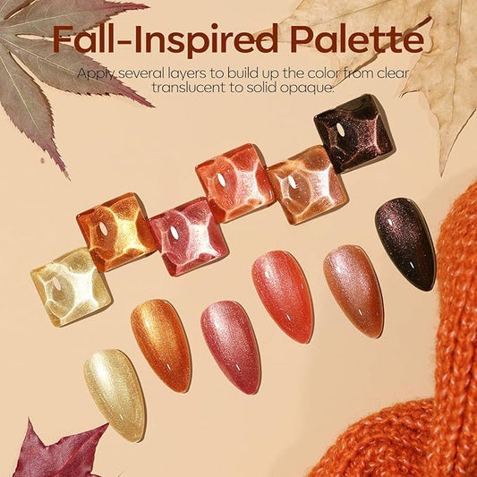 modelones Chameleon Gel Nail Polish Set, 6 Colors Fall Gel Polish Kit Glitter Shimmer Brown Orange Yellow Soak Off LED Nail Lamp Home Gift DIY Salon For Women Girl