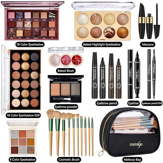 All In One Makeup Kit for Women, Travel Makeup Kit, Make Up Sets Valentine's Day Gift, Includes Eyeshadow Palette Highlighter Contour Blush Eyeliner Eyebrow Powder Mascara Cosmetic Brushes Makeup Set