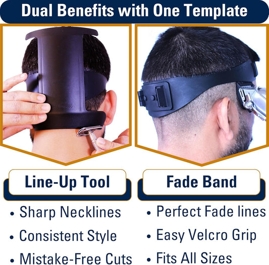 Self Haircut Kit for Men | 2Pcs SelfCut Guide for Men: Neckline Shaving Template & Fade Guide | Adjustable Size Hair Fade Tool & Stable Neck Line Up Tool | Hair Cut for Kids & Seniors