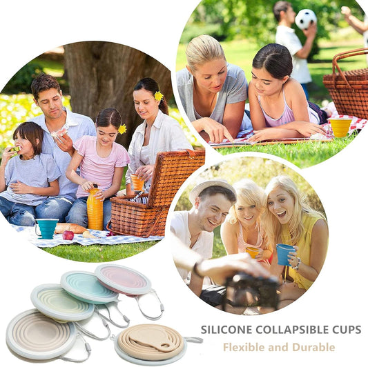 IYYI Collapsible Cup for Traveling, Silicone Foldable Cup, Camping Mug with Lid, Folding Mug for Camping, Hiking, Outdoors, Travel (4Pack-Pink-Green-Milk Tea-Beige)
