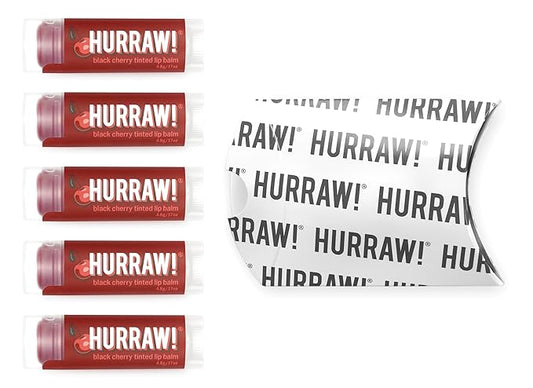 Hurraw! Black Cherry Tinted Lip Balm, 5 Pack: (Sheer Red Tint) Organic, Certified Vegan, Cruelty and Gluten Free. Non-GMO, 100% Natural Ingredients. Bee, Shea, Soy and Palm Free. Made in USA