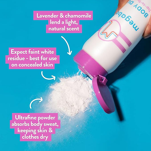 Megababe Sweat Absorbing Body Powder - Body Dust | with Lavender & Aloe | Talc-Free, All Natural | 6 oz