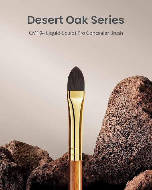 Desert Oak Series Liquid-Sculpt Pro Concealer Brush - Wide Teardrop Head for Under Eyes & Redness, Bubinga Wood, Brass Ferrule (CM 194)